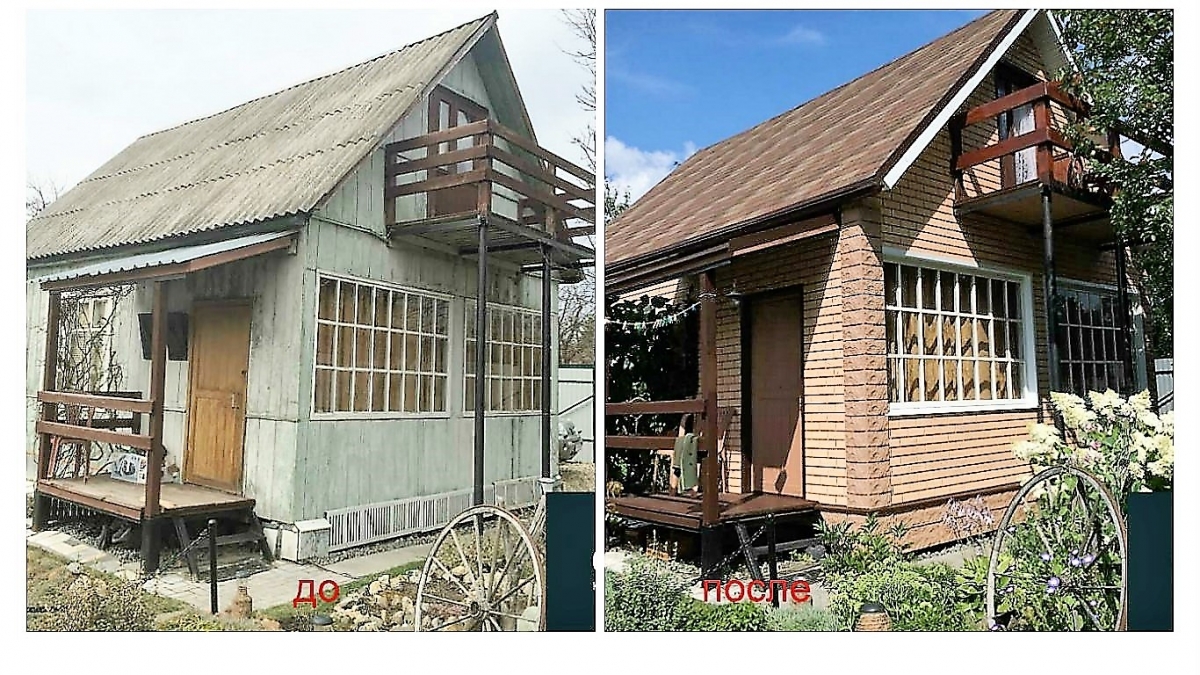 Фото 6 фасада до и после установки фасадной плитки «Каньон»